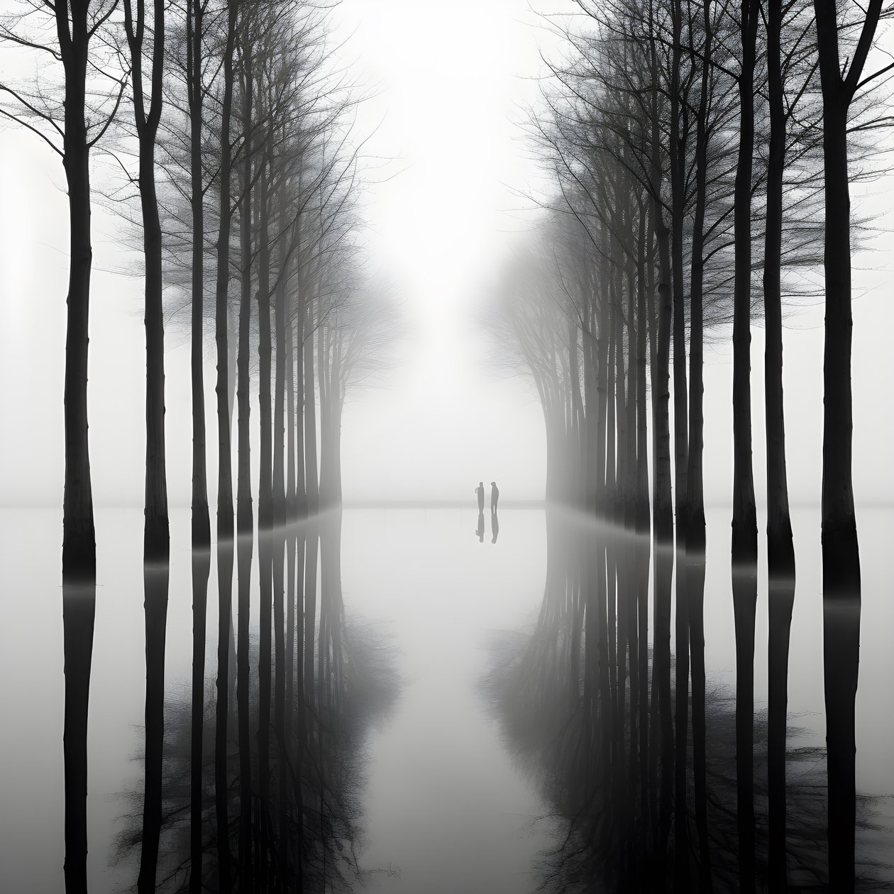 schwarz-weiß Fotos von Bäumen auf dem Wasser von Kurt Heppke