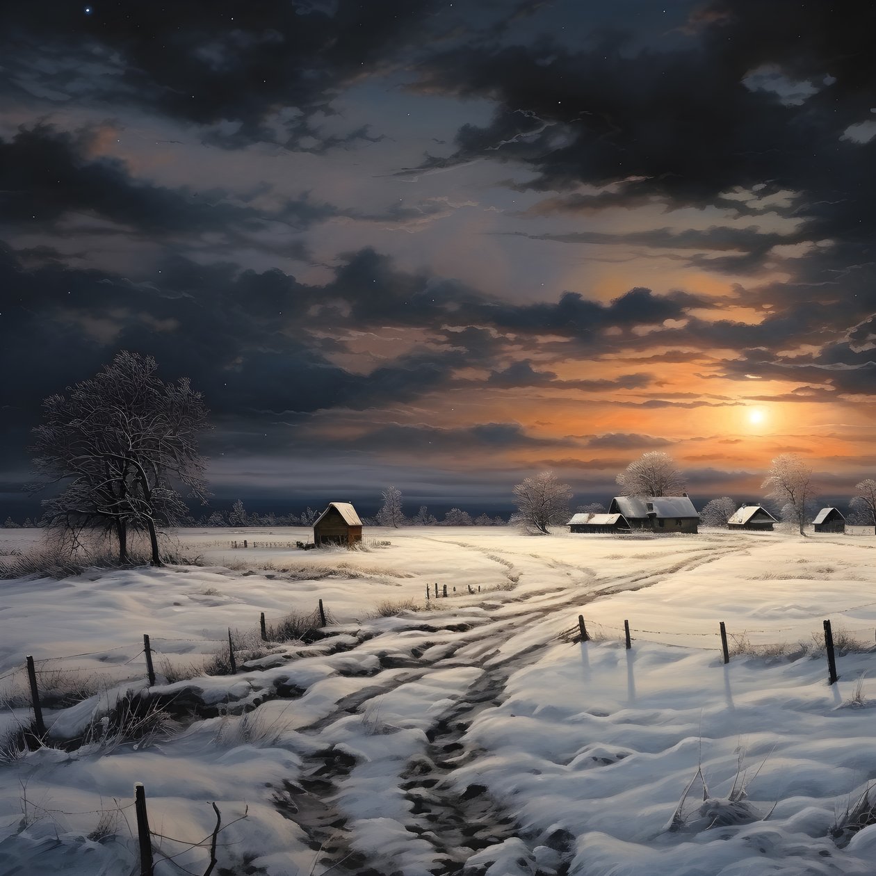 Verschneite Landschaft. Ein medialer Bauernhof von Kurt Heppke