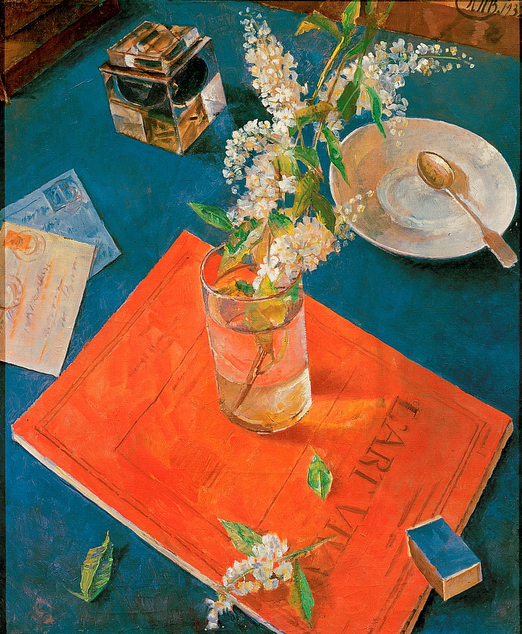Zweig eines Vogelkirschenbaums in einem Glas, 1932 von Kuzma Sergeevich Petrov-Vodkin