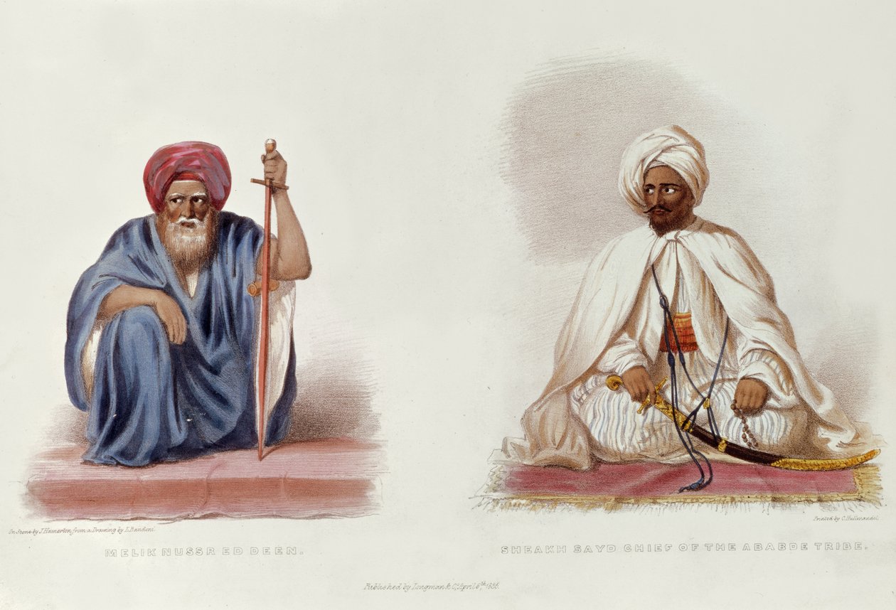 Melik Nussr Ed Deen und Sheakh Sayd, Häuptling des Ababde-Stammes, Illustration aus Reisen in Äthiopien von G.A. Hoskins von L. after Bandoni