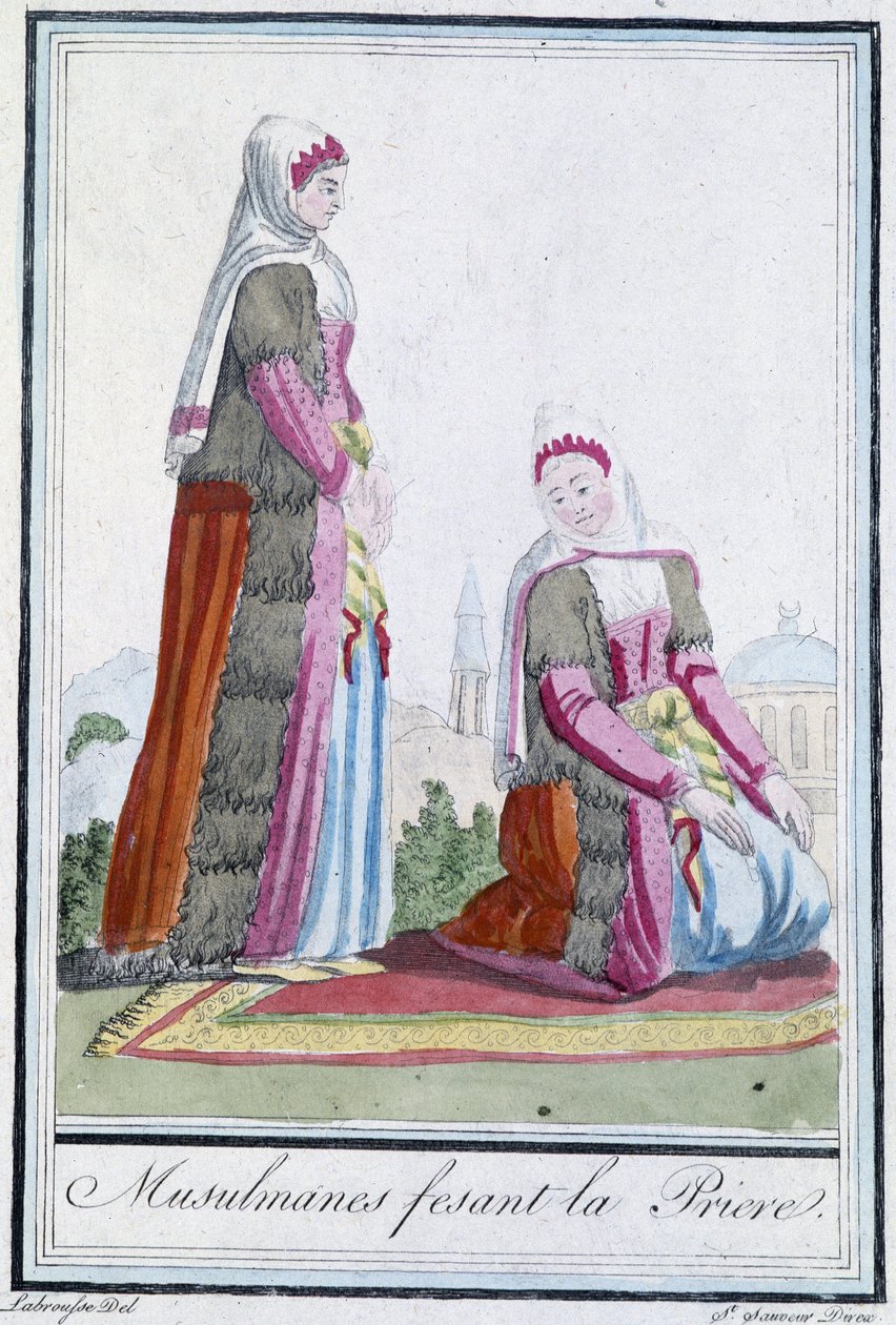 Muslime beim Gebet - in „Enzyklopädie der Reisen“ von J. Grasset St Sauveur, ed. Deroy, Paris von L.F. Labrousse