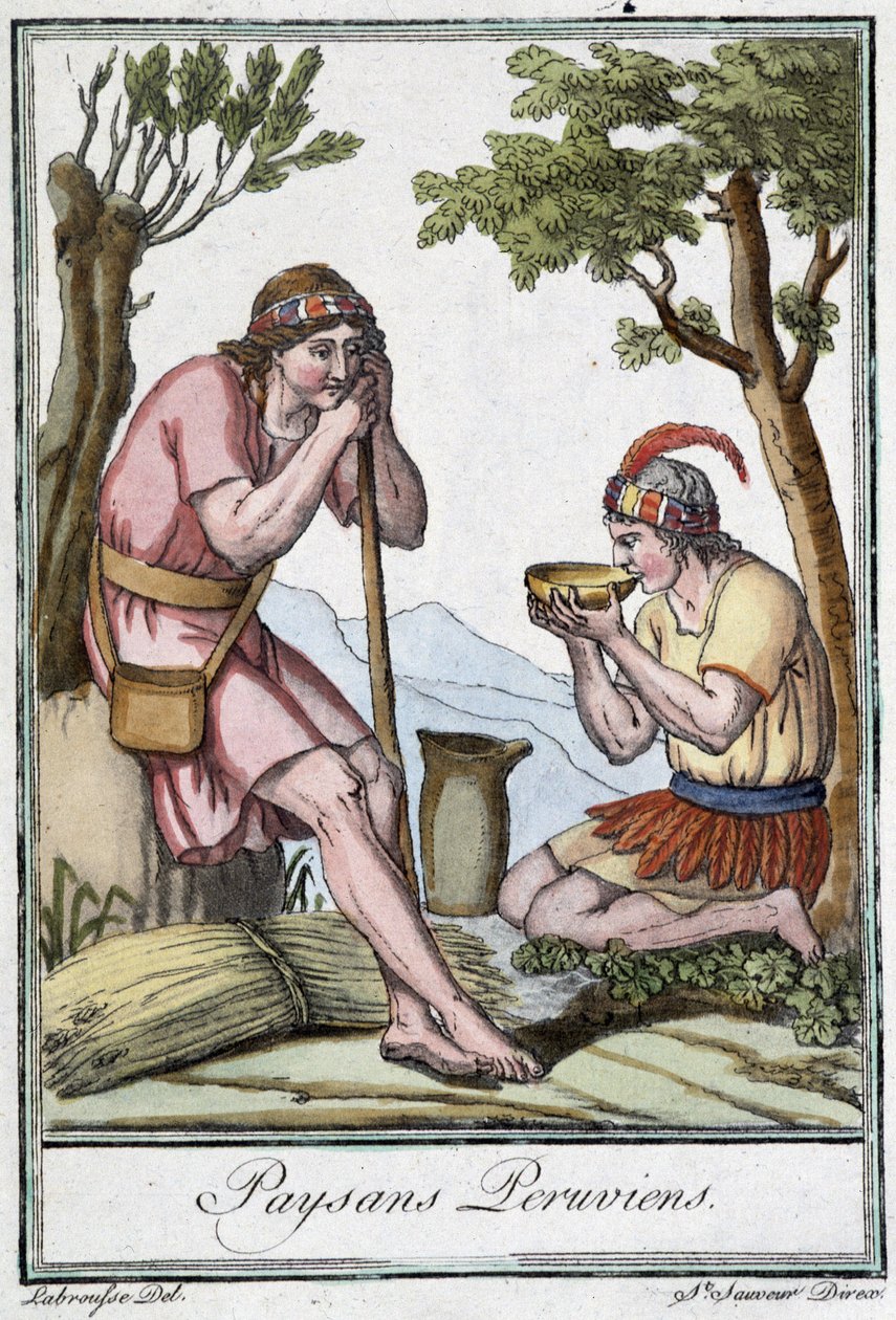 Peruanische Bauern - in „Enzyklopädie der Reisen“ von J. Grasset St Sauveur, ed. Paris von L.F. Labrousse