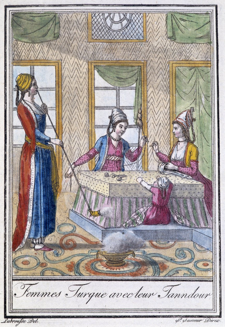 Türkische Frauen mit ihrem Tanndour - in „Enzyklopädie der Reisen“ von J. Grasset St Sauveur, ed. Deroy, Paris von L.F. Labrousse