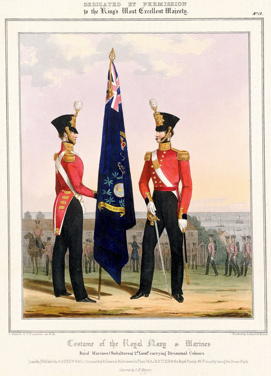 Kostüm der Royal Navy & Marines. Royal Marines (Subalterns) 2. Lt., ca. 1832 von L. and Eschauzier St. Mansion