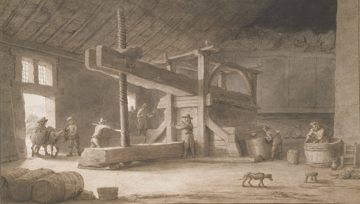 Weinpresse von Monsieur Dittyl, außerhalb von Nantes, um 1670 von Lambert Doomer