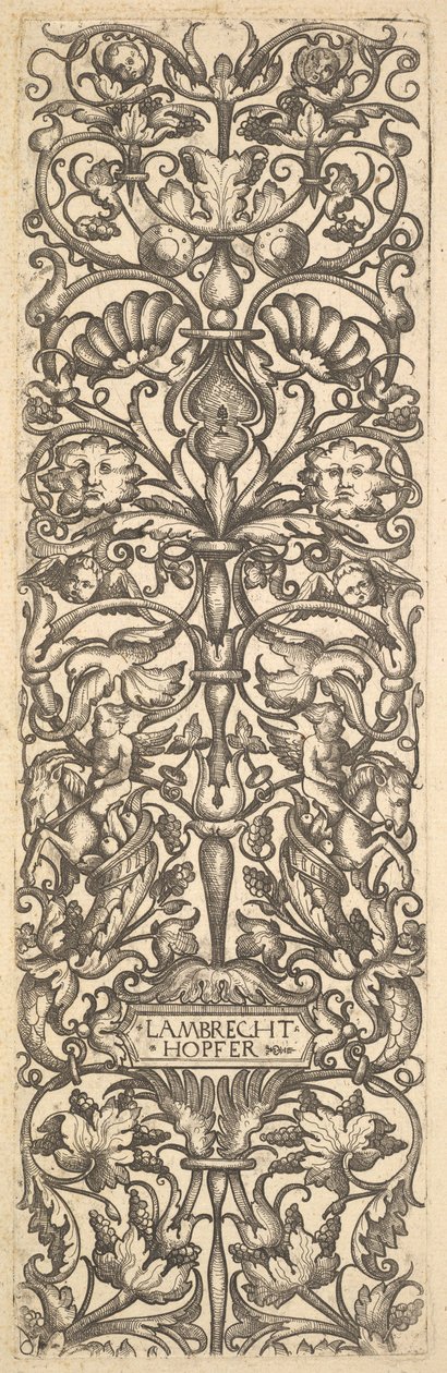Kandelaber mit Putti auf Ziegen in der Mitte, ca. 1525-50 von Lambrecht Hopfer