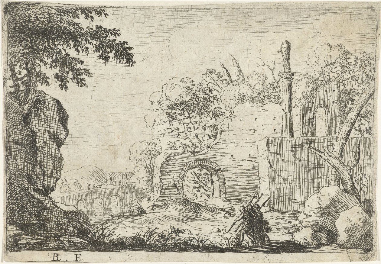 Drei Soldaten bei einer Ruine von Laurens Barata
