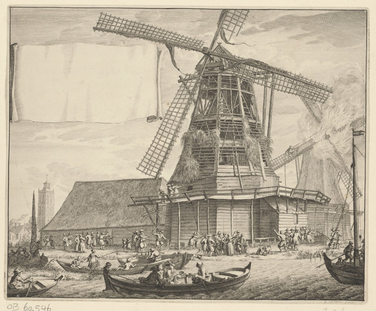 Brand in der Ölmühle De Zeug bei Wormer, 1699 von Laurens Scherm