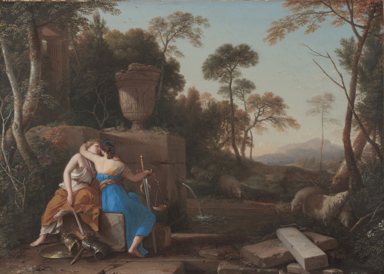 Der Kuss von Frieden und Gerechtigkeit, 1654 von Laurent de la Hyre