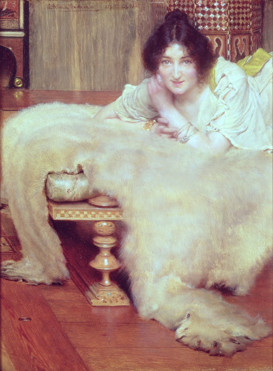 Ein Zuhörer: Der Bärenfell-Teppich, 1899 von Lawrence Alma Tadema