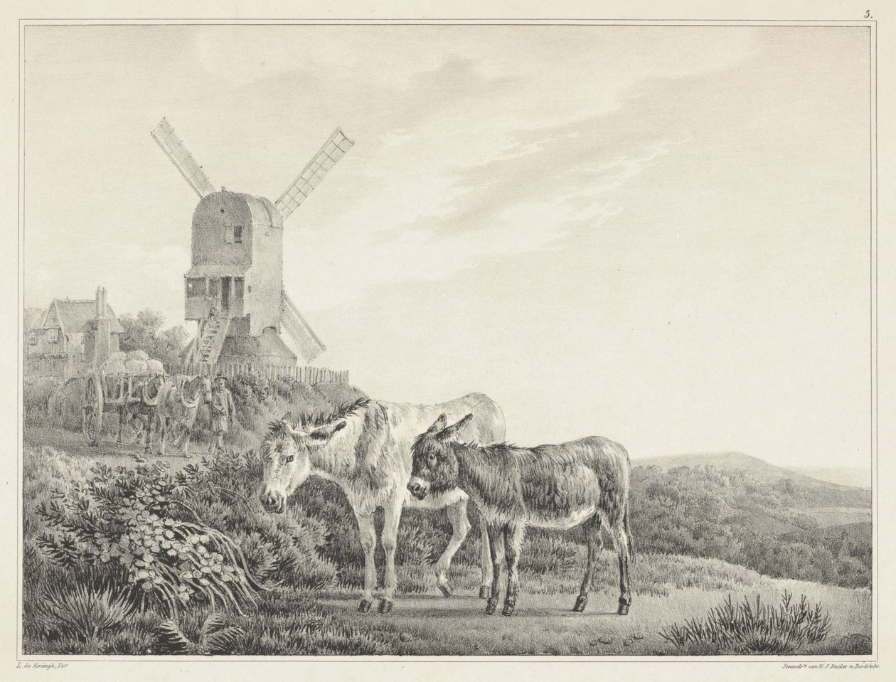 Zwei Esel in einer Landschaft bei einer Mühle von Leendert de Koningh