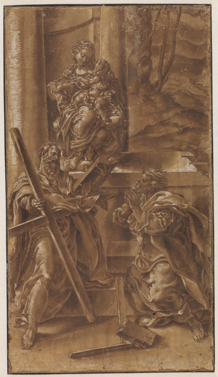 Madonna mit Kind und den Aposteln Andreas (links) und Judas (rechts) von Lelio Orsi