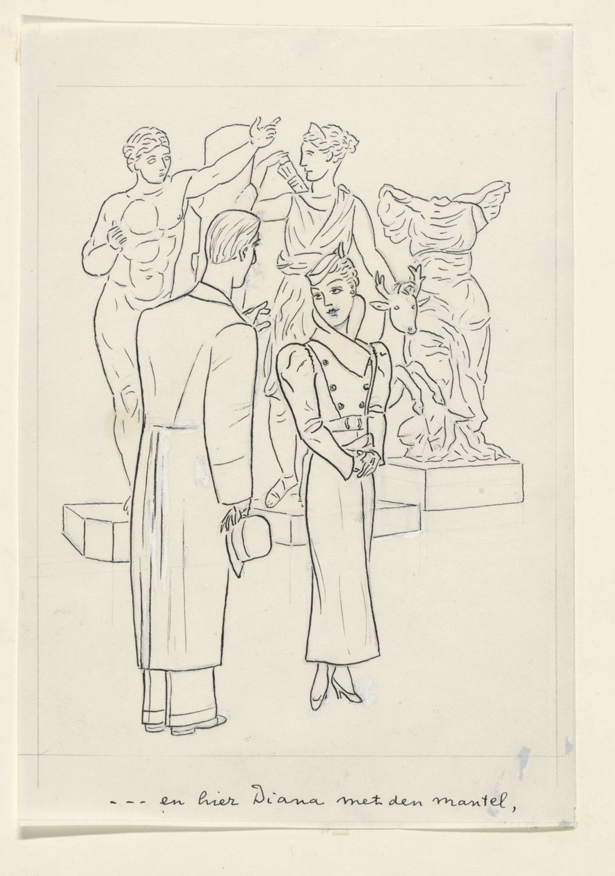 Frau und Mann vor drei Statuen von Leo Gestel