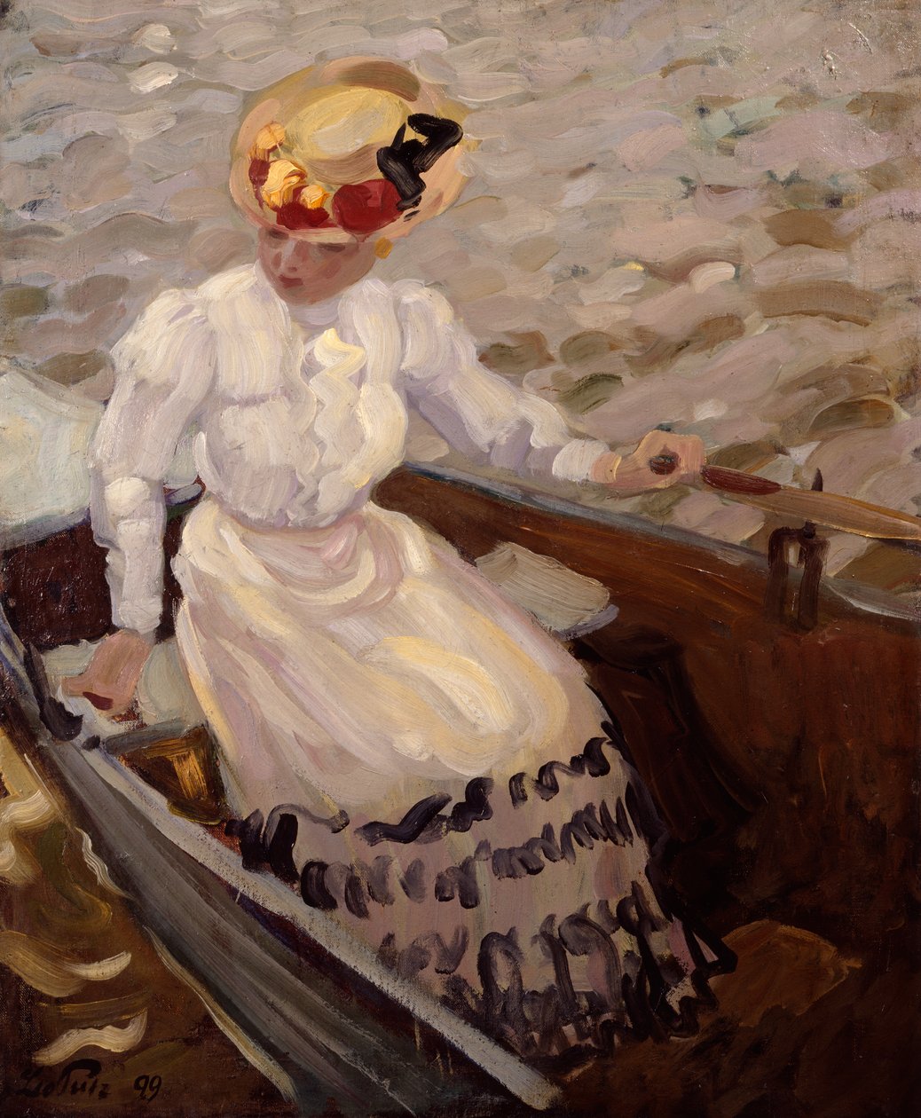 Elegante Dame in einem Ruderboot von Leo Putz