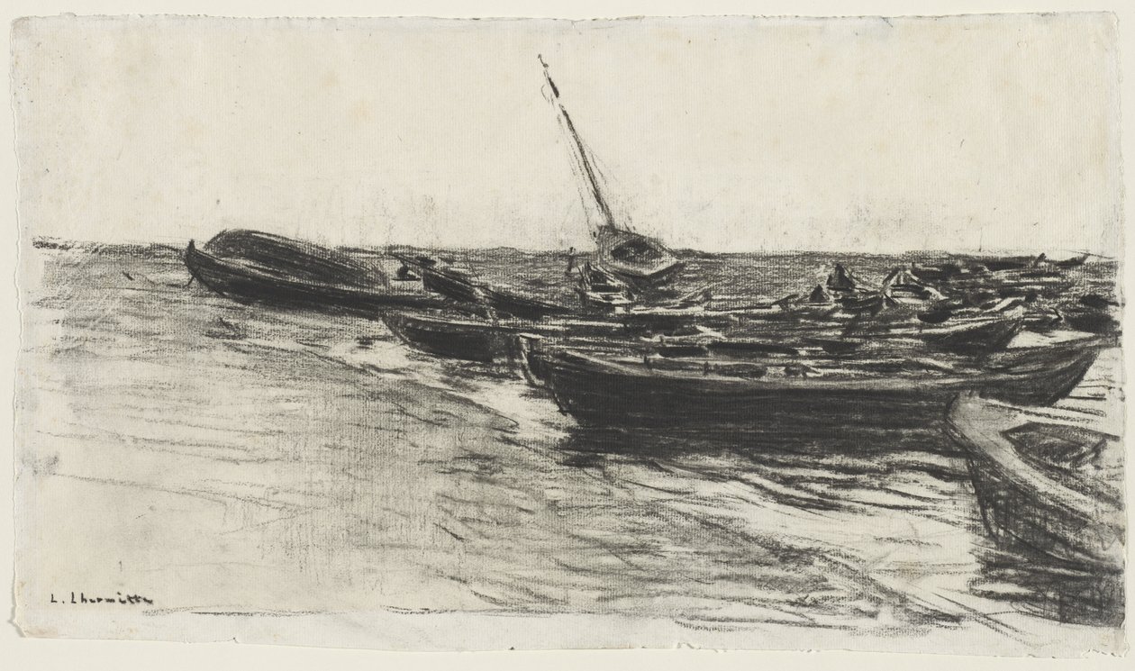 Fischerboote am Strand von Étretat von Leon Augustin Lhermitte