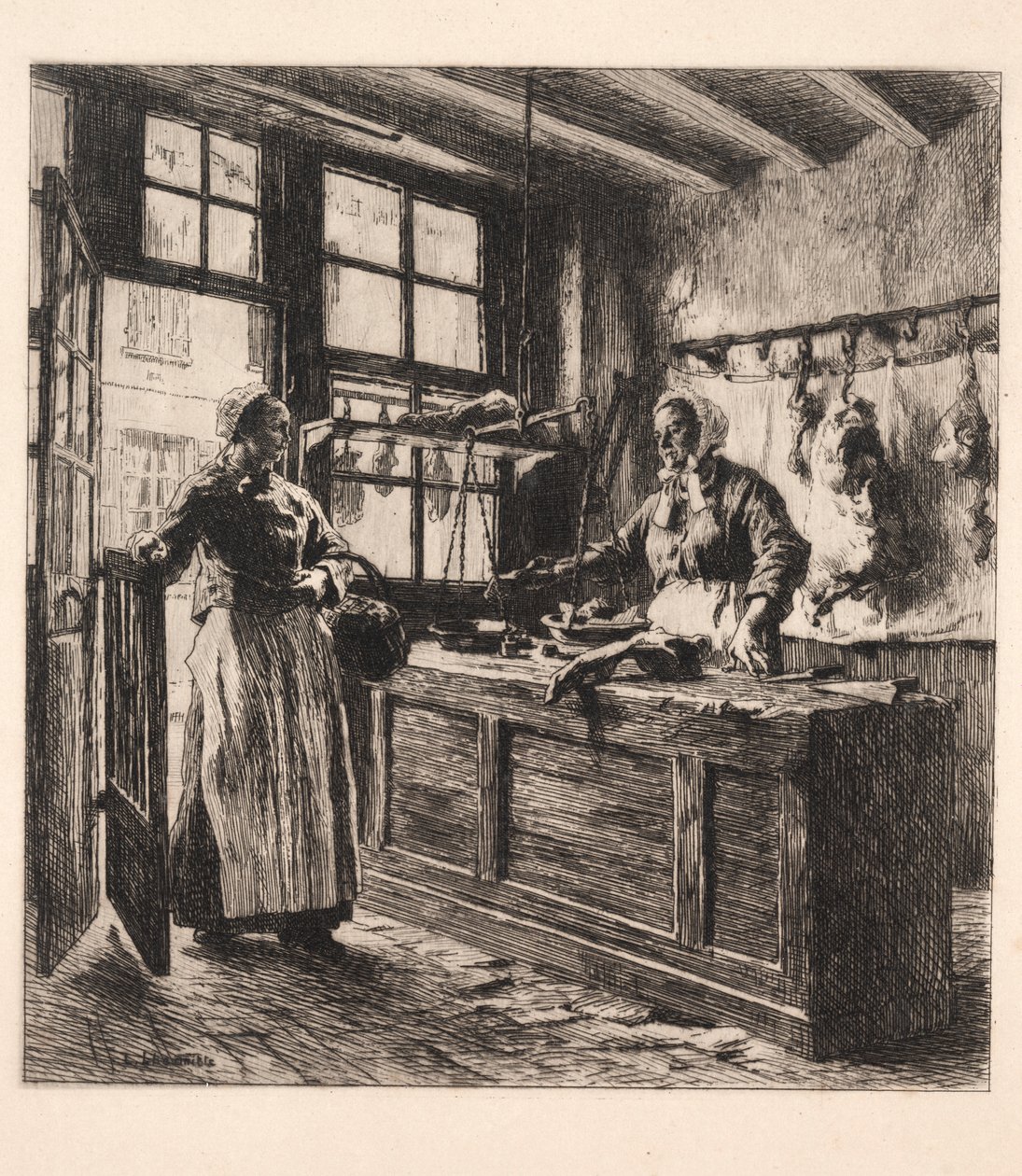 Innenansicht einer Metzgerei von Leon-Augustin Lhermitte