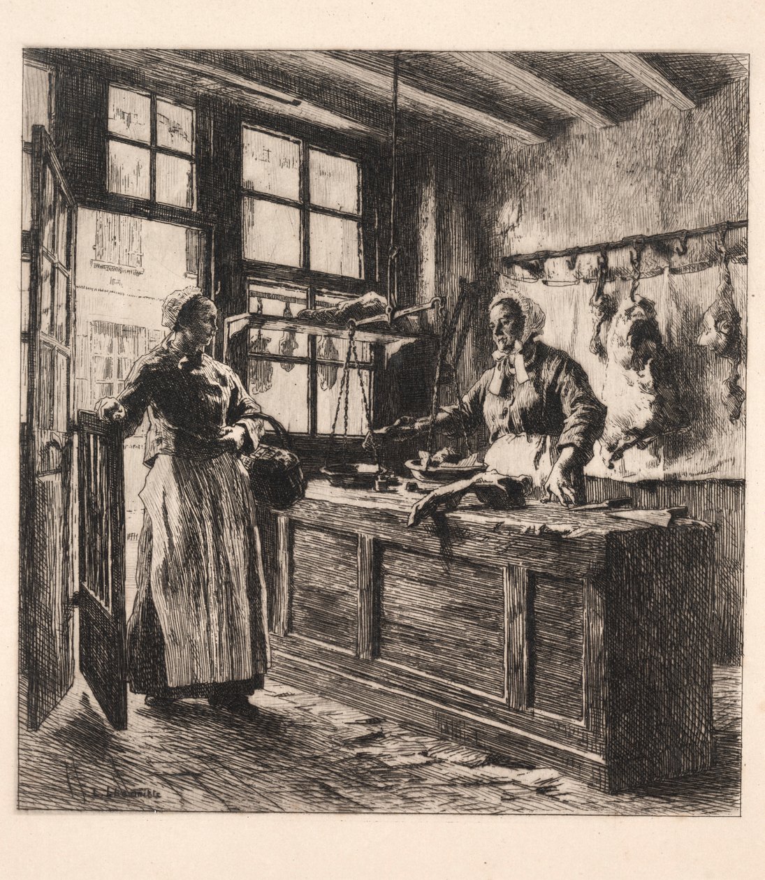 Innenansicht einer Metzgerei von Leon Augustin Lhermitte