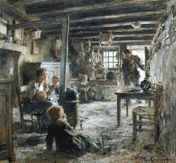 Eine Familie, Interieur Fonte (Rückkehr des Vaters) 1887 von Leon Augustin Lhermitte