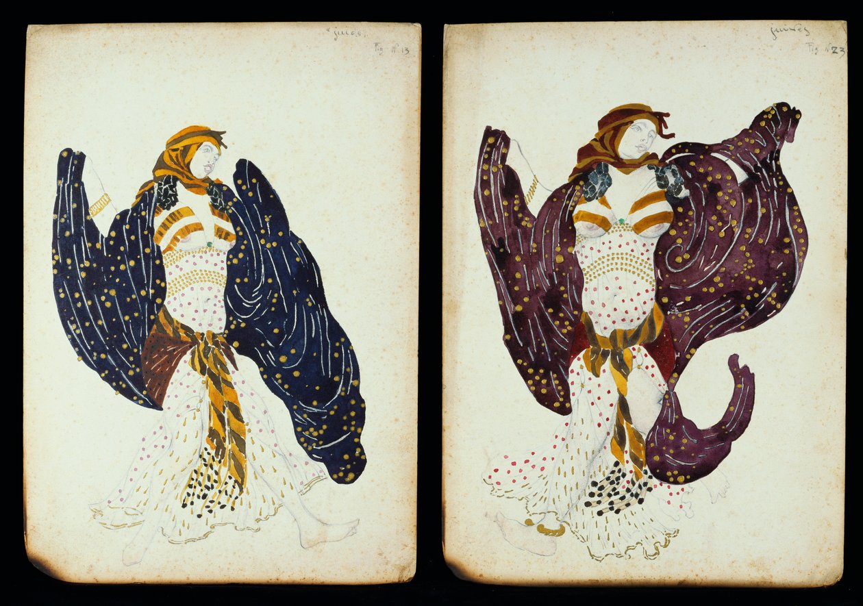 Ein Paar Kostümentwürfe für Tänzerinnen aus "Juive" von Leon Bakst
