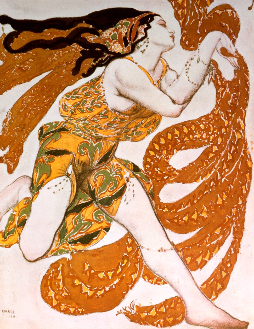 Bacchante, Kostümentwurf für eine Ballets Russes Produktion von Tcherepnins Narcisse, 1911 von Leon Bakst