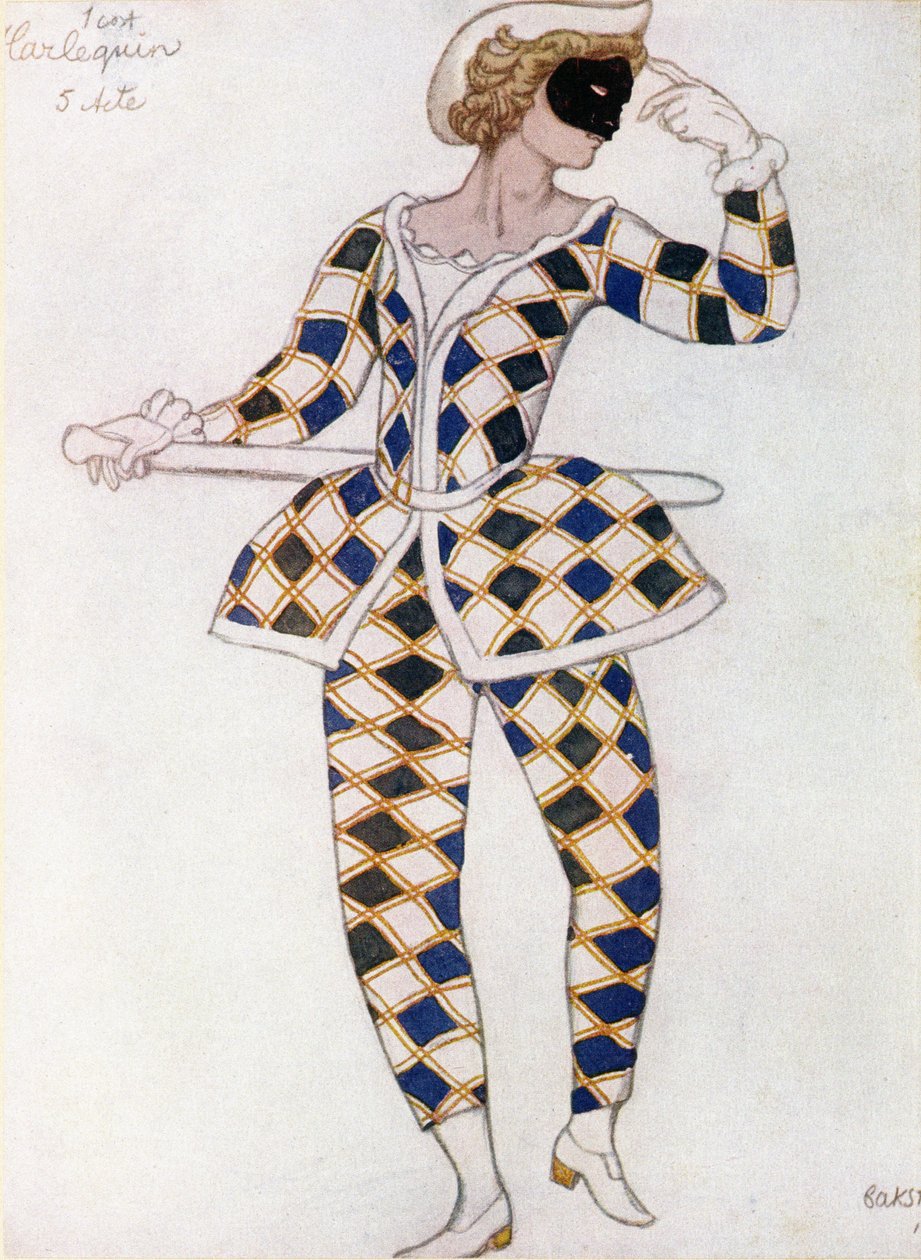 Kostümentwurf für Harlekin, aus Dornröschen, 1921 von Leon Bakst