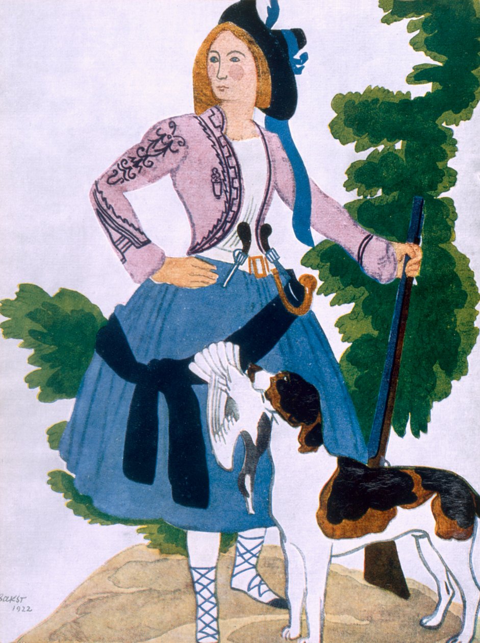 Kostümentwurf für Die Jägerin, 1922 von Leon Bakst