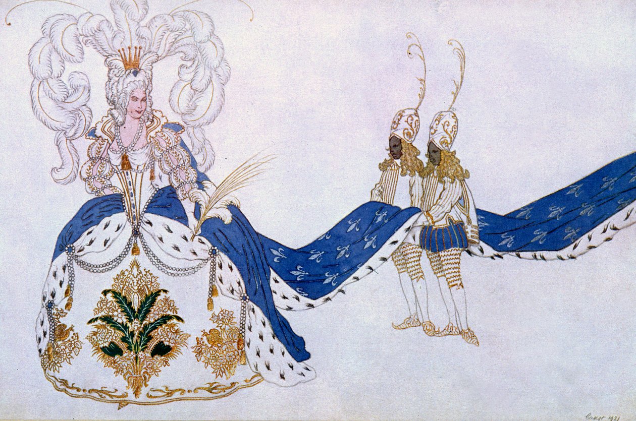 Kostümentwurf für Die Königin und ihre Pagen, aus Dornröschen, 1921 von Leon Bakst