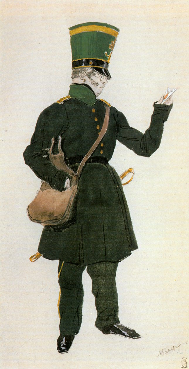 Kostümentwurf für den Postboten in J von Leon Bakst