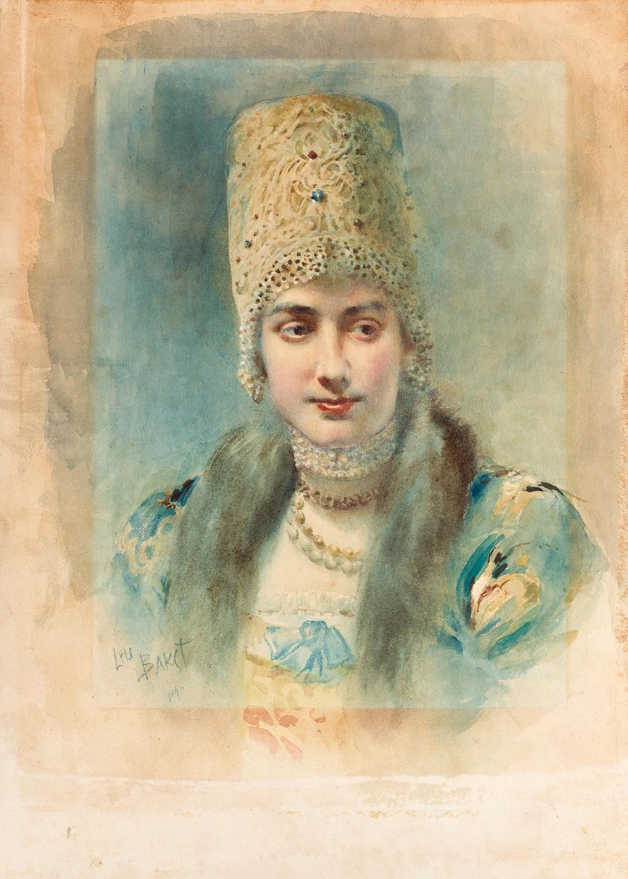 Porträt eines Mädchens mit Kokoschnik von Leon Bakst