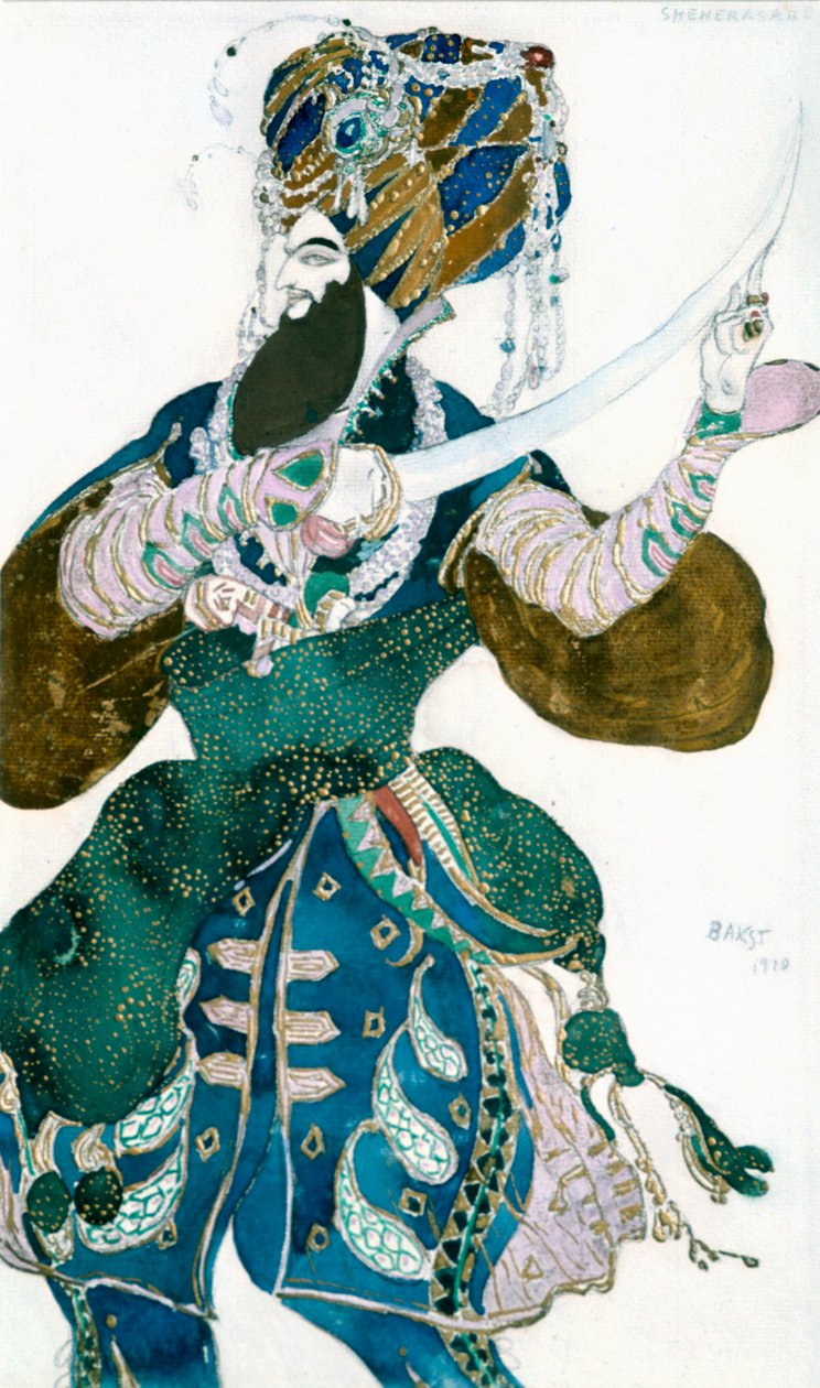 Der Schah von Persien, Kostümentwurf für eine Ballets Russes Produktion von Scheherazade von Leon Bakst