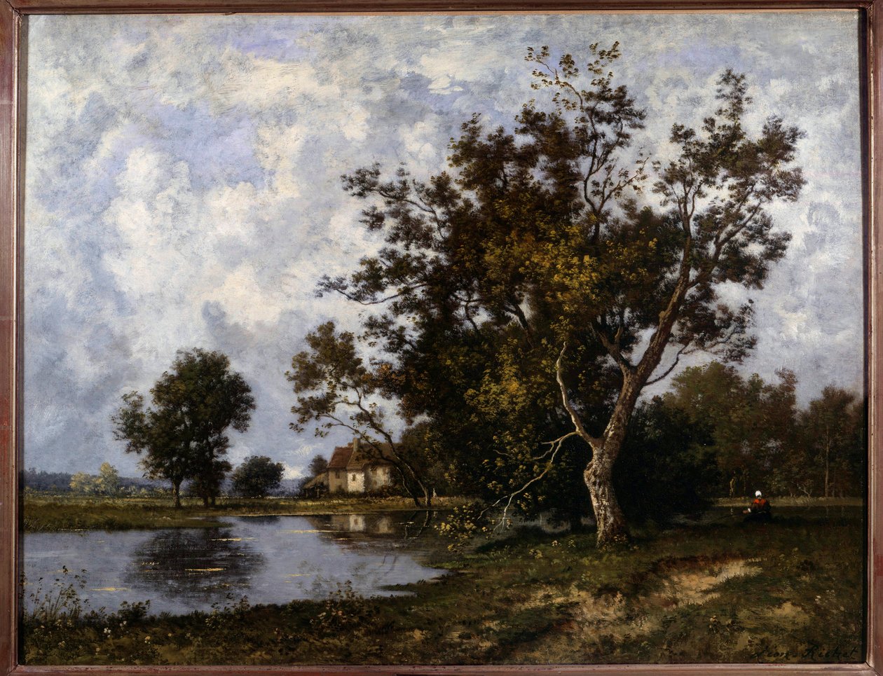 Landschaft à la Mare, Gemälde von Leon Richet (1847-1907) 20. Jahrhundert von Leon Richet