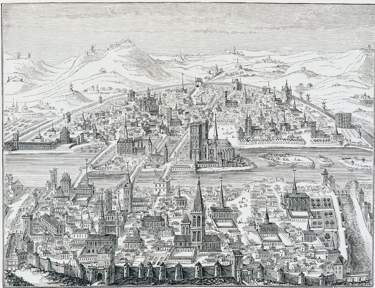 Große Perspektivansicht von Paris im Jahr 1607, basierend auf dem Stich von Léonard Gaultier von Leonard Gaultier