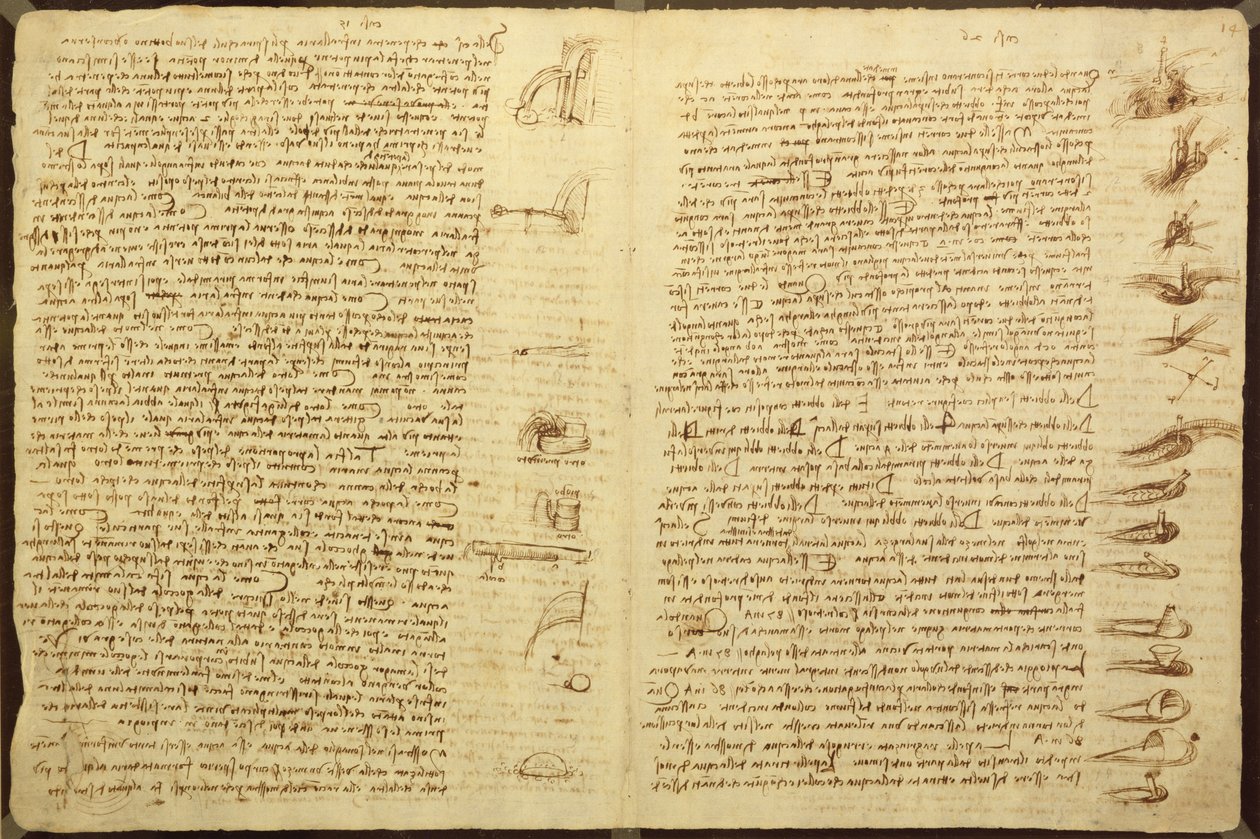 Eine Seite aus dem Codex Leicester, 1508-12 von Leonardo da Vinci