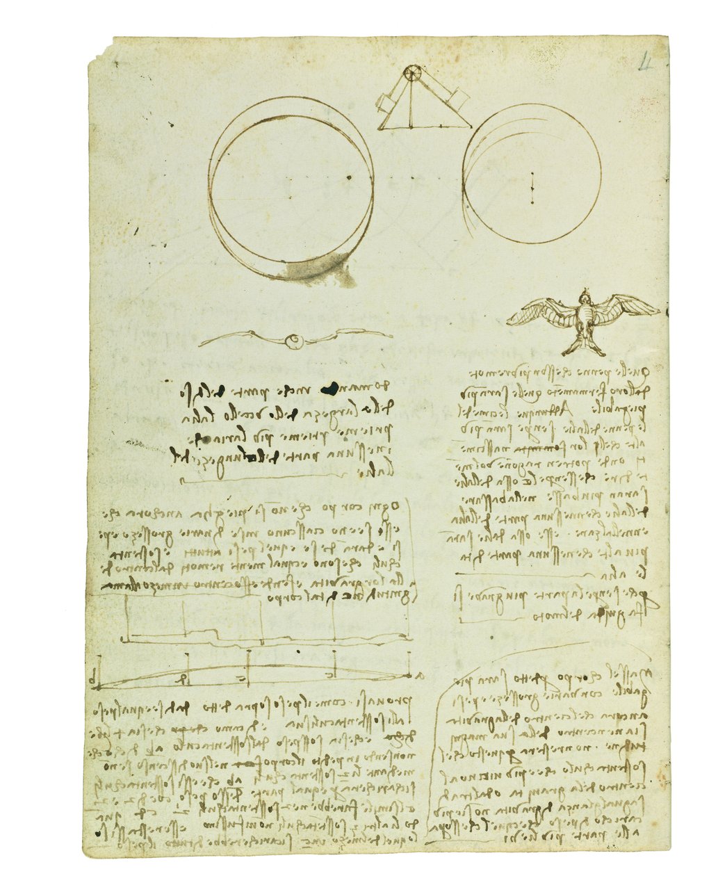 Codex über den Vogelflug, Folio 4 verso von Leonardo da Vinci