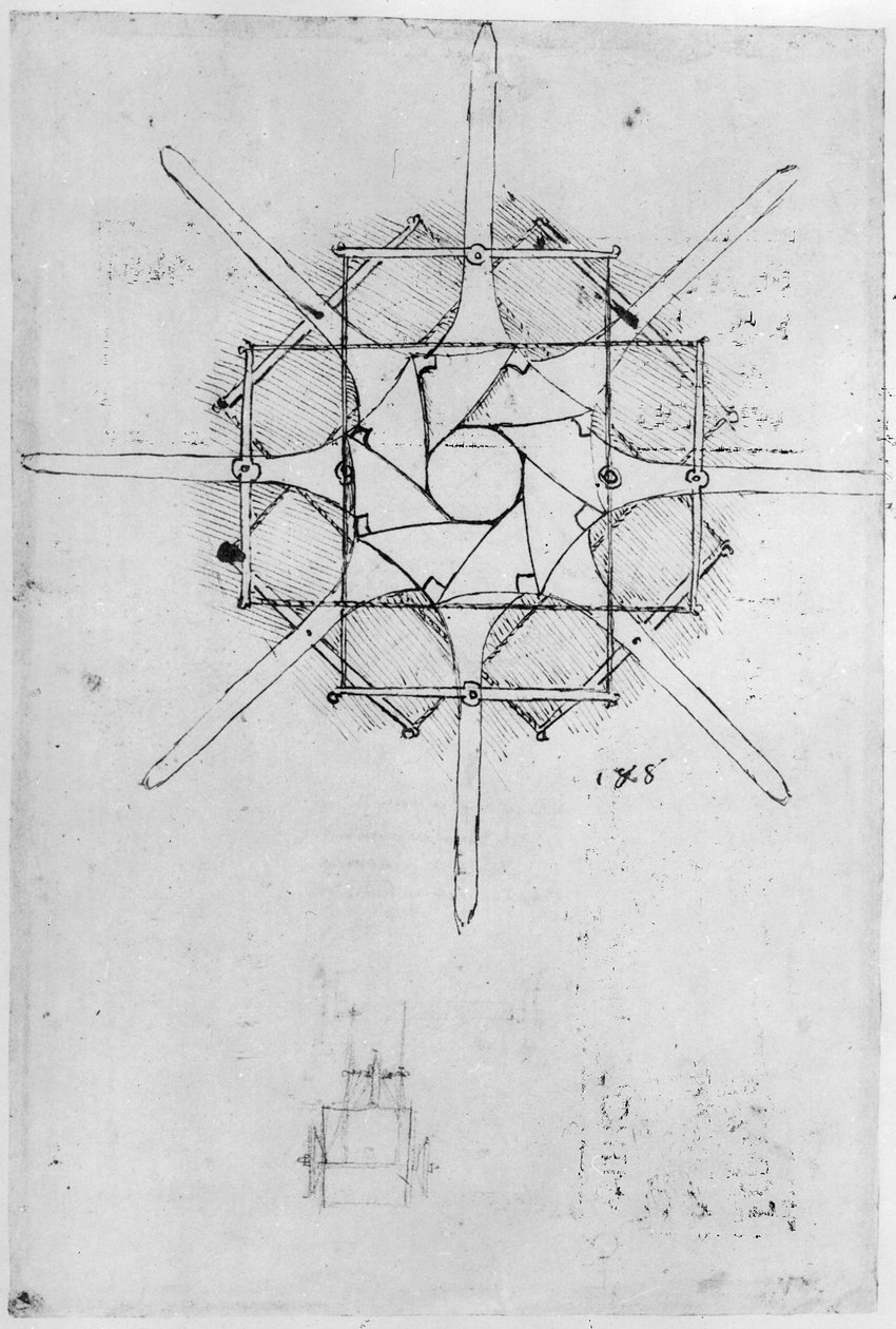 Entwurf für einen klappbaren Spillgriff, Fol. 376v-c von Leonardo da Vinci