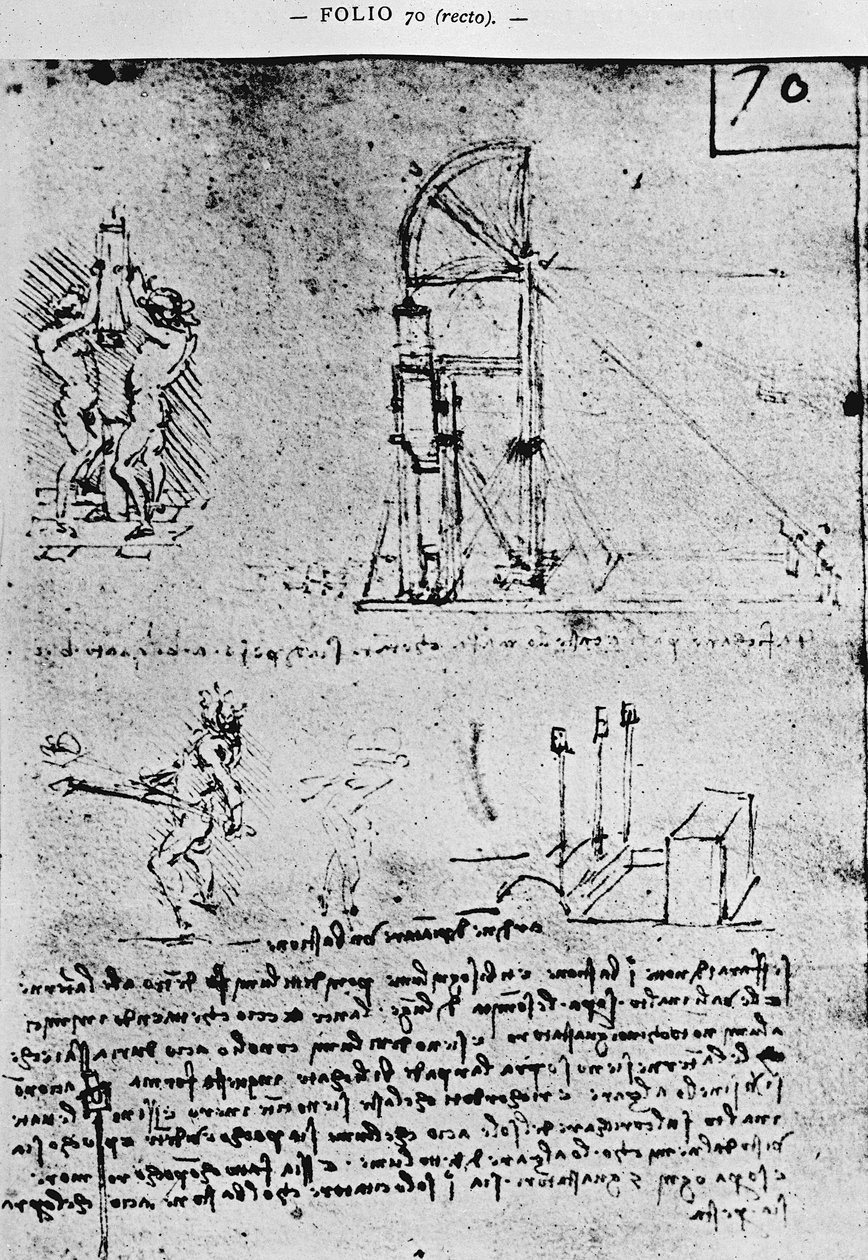 Vorschläge zum Bau eines Bollwerks bei Nacht, fol. 70r aus dem Pariser Manuskript B, 1488-90 von Leonardo da Vinci