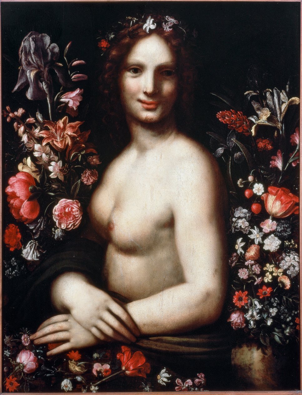 Büste einer jungen Frau namens Flora (Flora) unter den Blumen von Leonardo da (after) Vinci