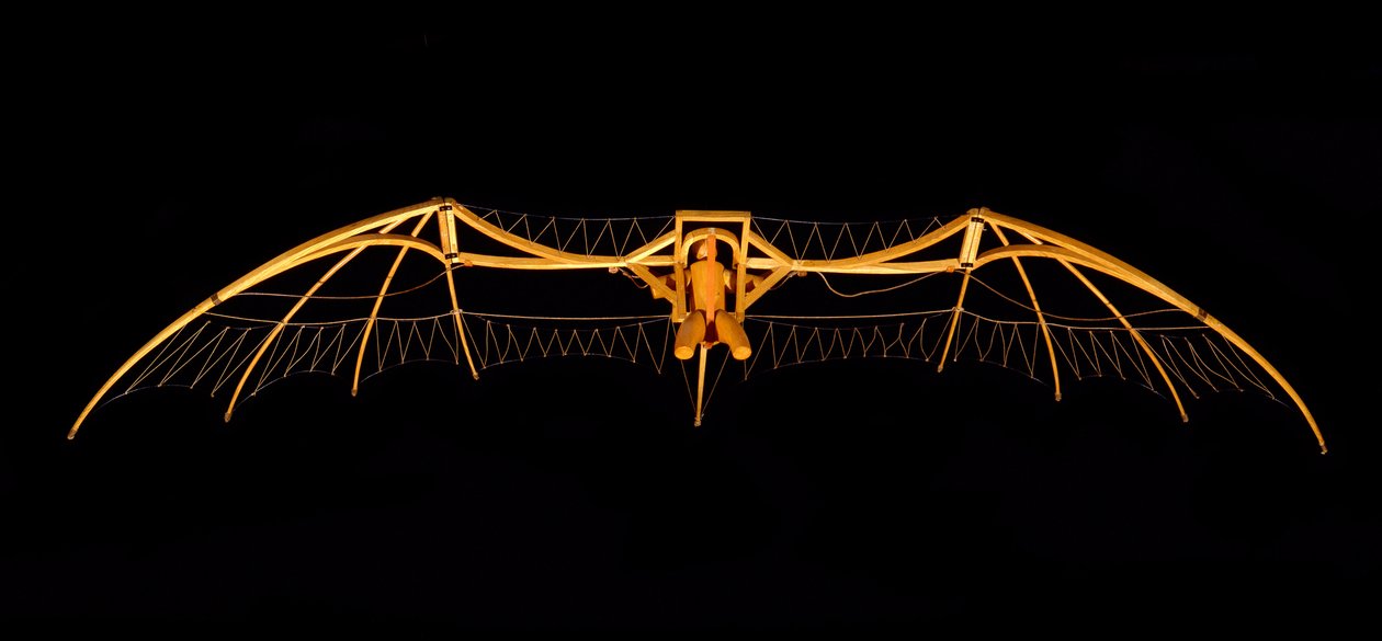 Modell des Gleiters von Leonardo da Vinci - Museum für Wissenschaft und Technik von Leonardo da Vinci, in Mailand. von Leonardo da (after) Vinci