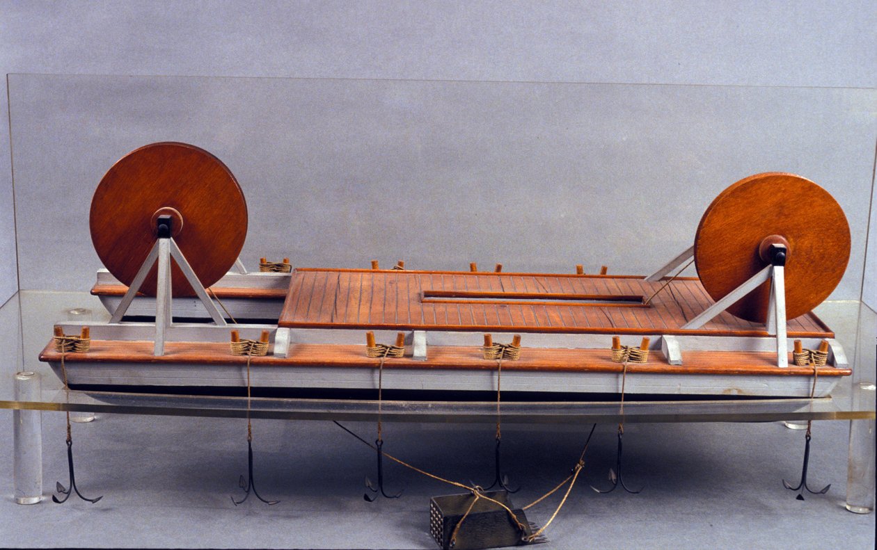 Flussbagger, Modell von Leonardo da Vinci (1452 - 1519). Museum für Wissenschaft und Technologie, Mailand. von Leonardo da (after) Vinci