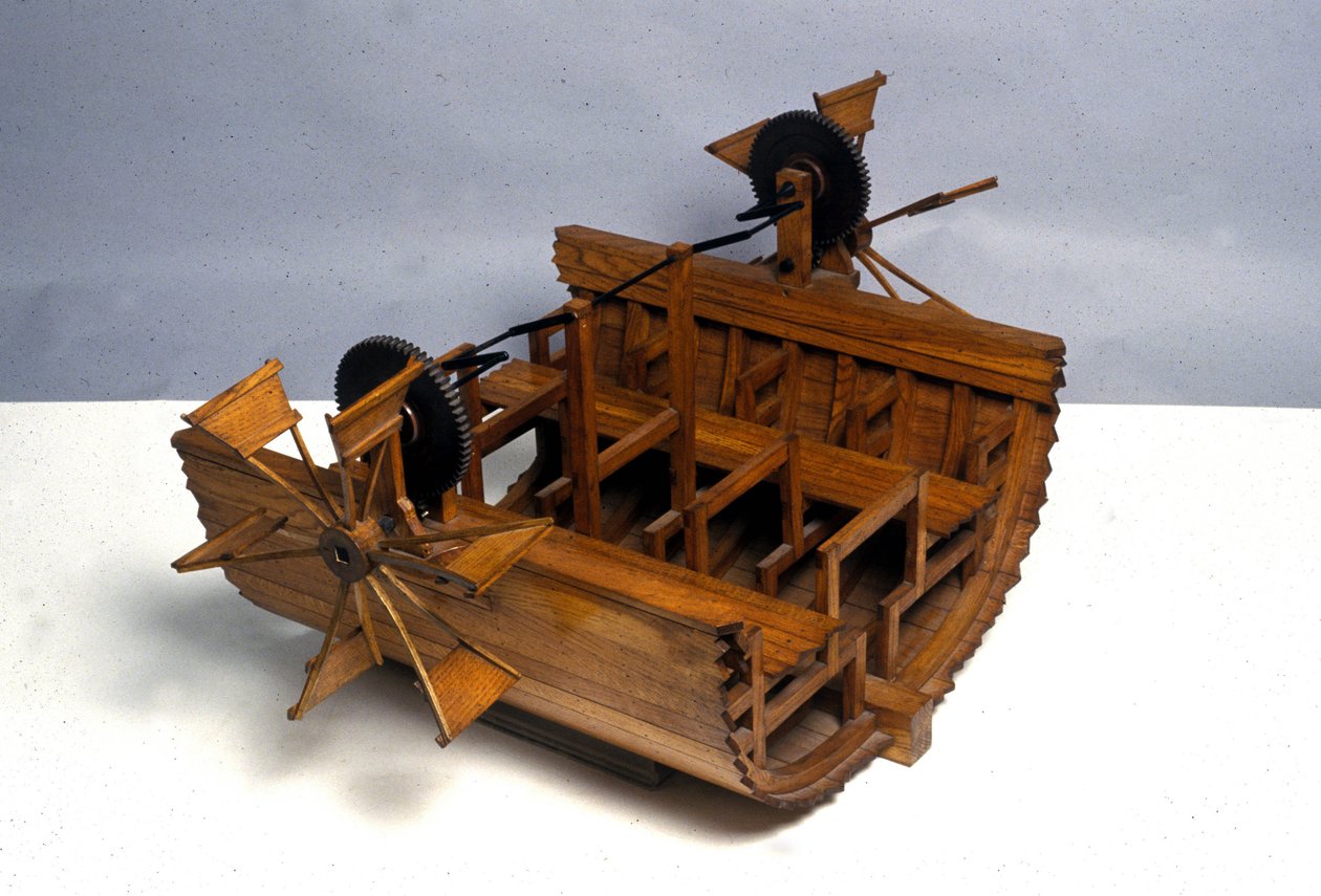 Schaufelradboot. Modell nach der Zeichnung von Leonardo da Vinci. Wissenschafts- und Technikmuseum, Mailand von Leonardo da (after) Vinci