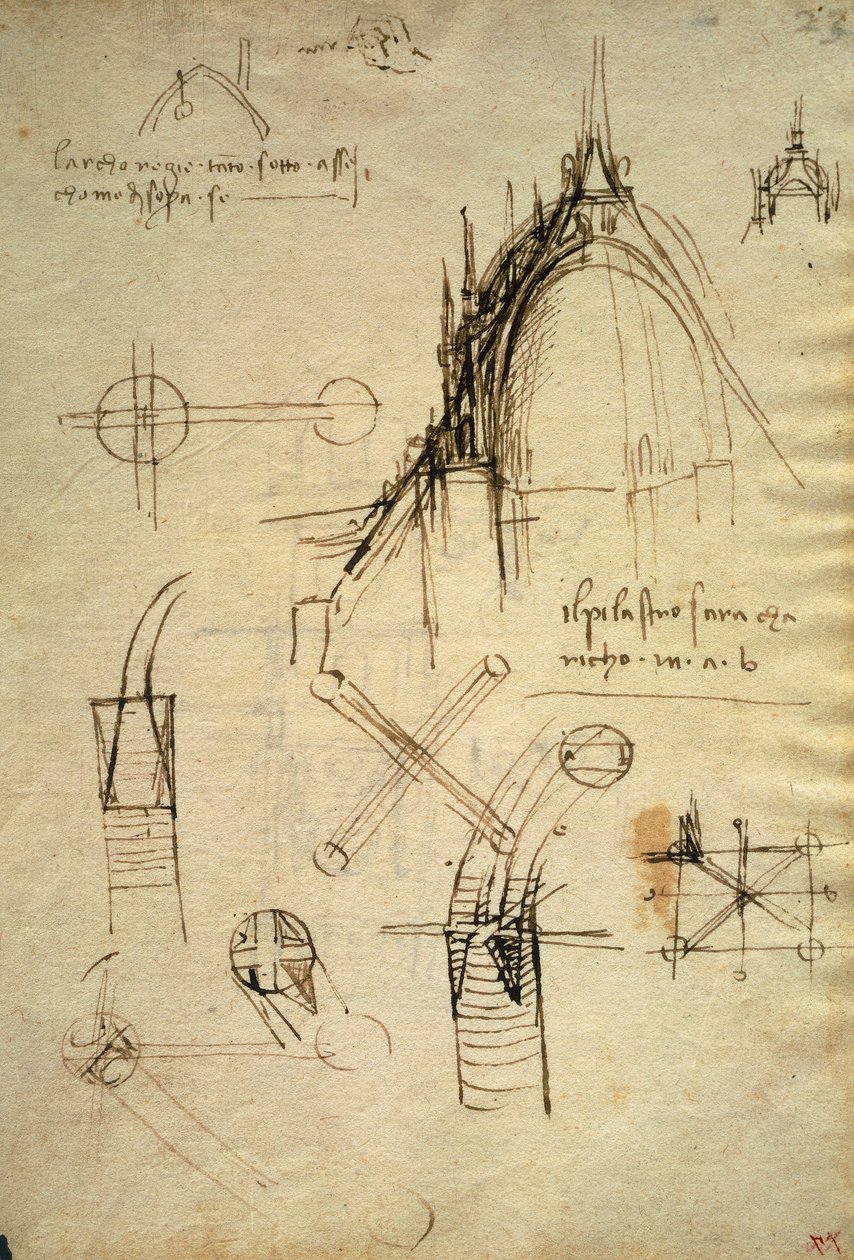 Architektonische Details und Querschnitt der Kuppel des Doms in Mailand, f41 des Codex Trivulzianus von Leonardo da Vinci