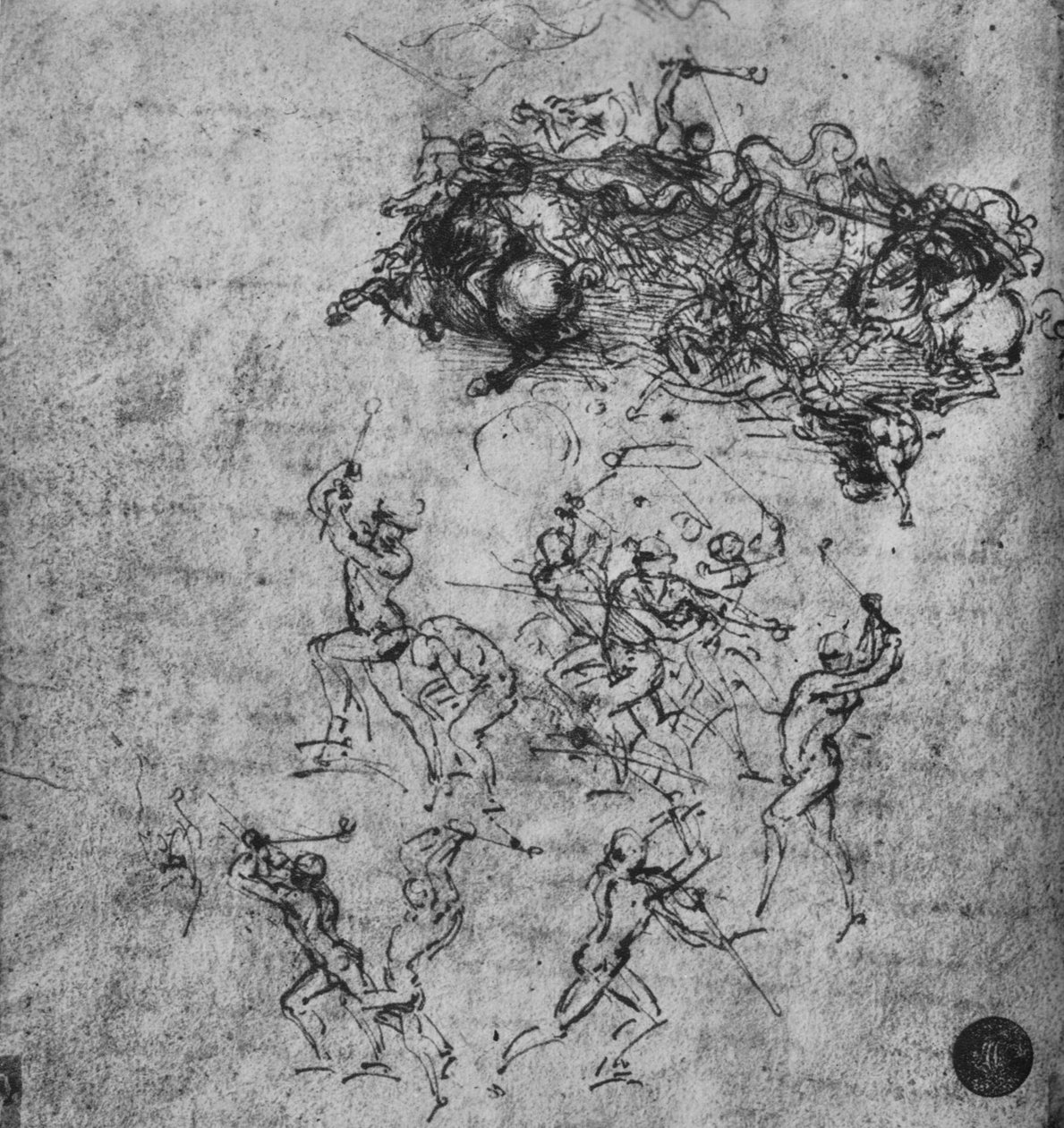 Schlacht von Reitern und Fußsoldaten, ca. 1480, 1945 von Leonardo da Vinci