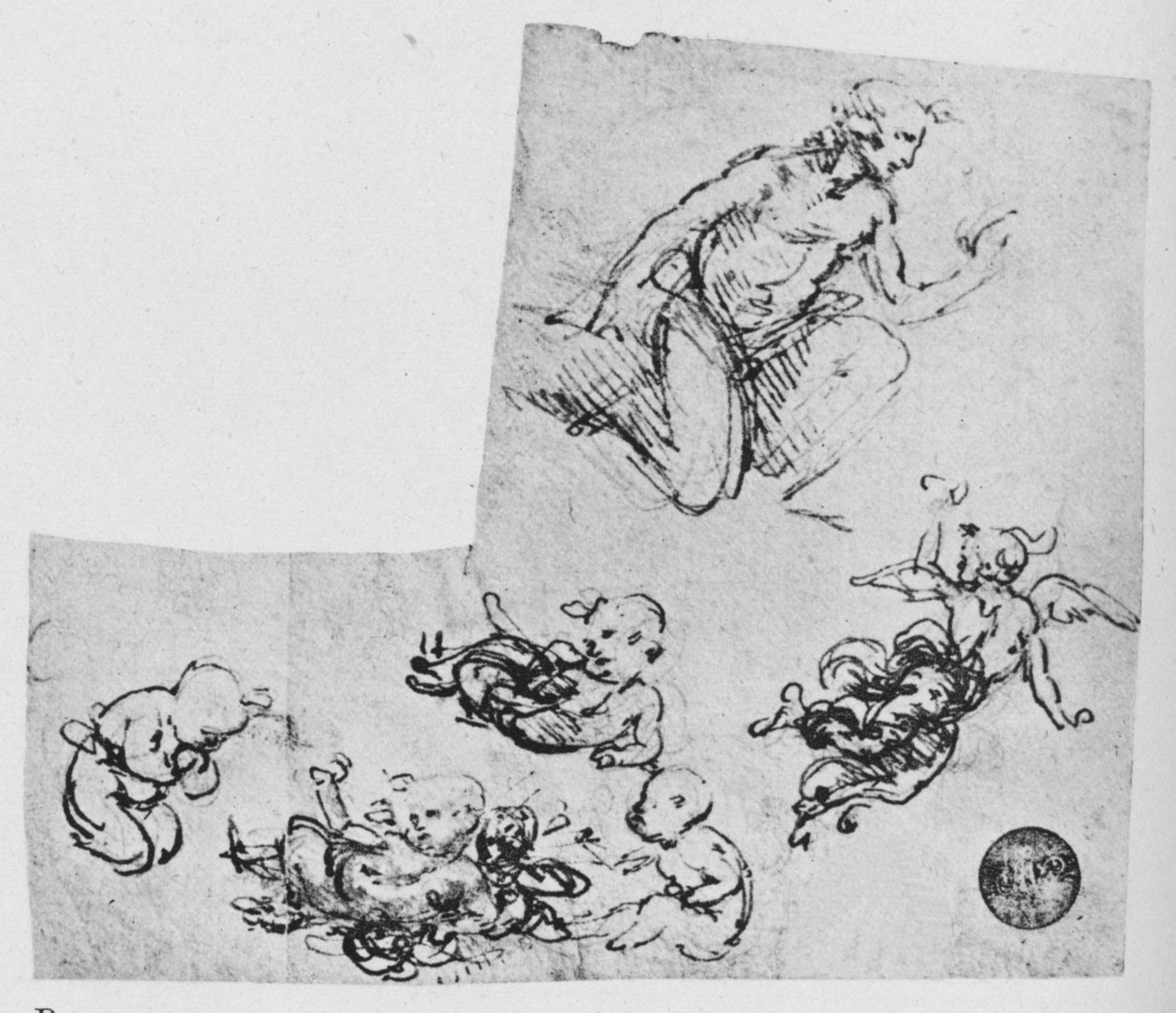 Kniender Jüngling und Putti, ca. 1480, 1945 von Leonardo da Vinci