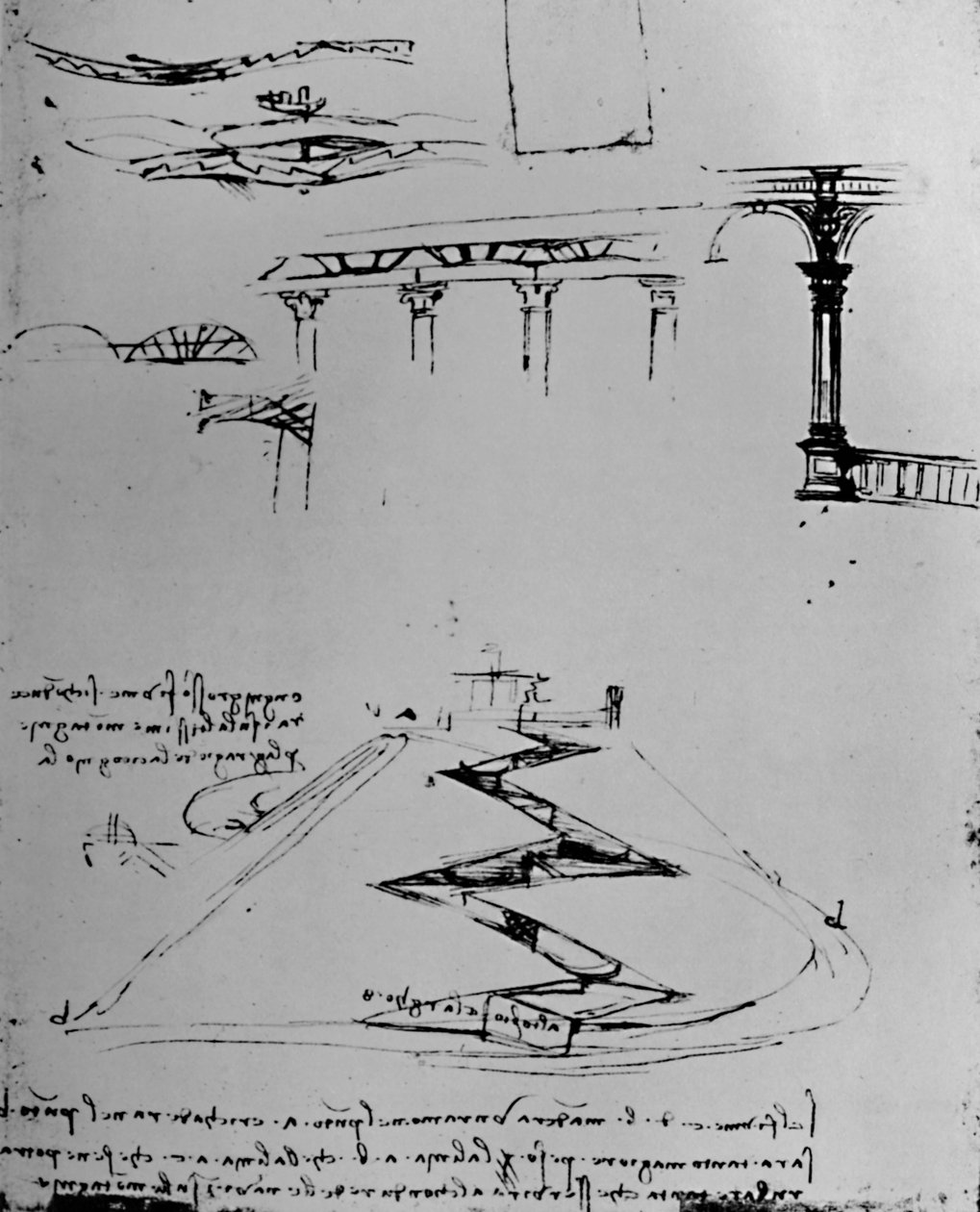 Plan des Kanals, der den Hügel mittels Schleusen erklimmt, 1928 von Leonardo da Vinci