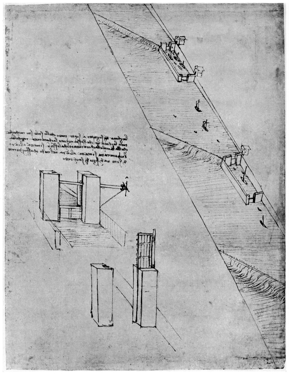 Skizze eines Schleusentors, spätes 15. oder frühes 16. Jahrhundert, 1954 von Leonardo da Vinci