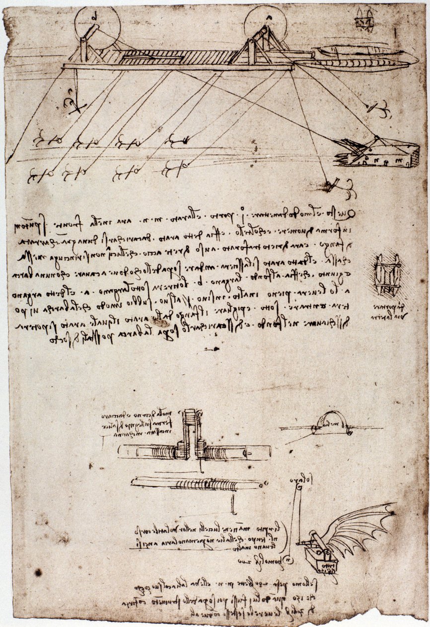 Studie für einen Marinedredger von Leonardo da Vinci (1452-1519). Zeichnung mit Feder und Tinte von Leonardo da Vinci