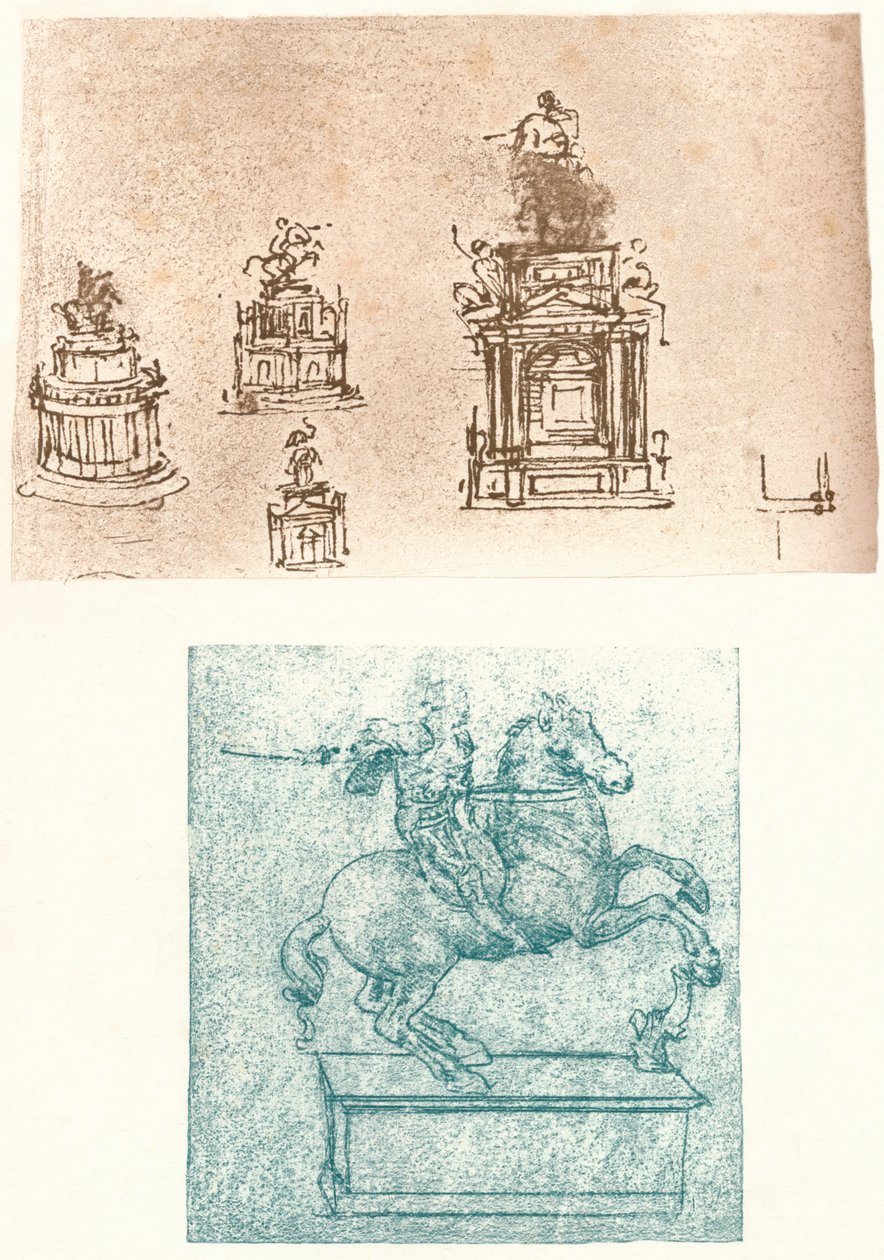 Zwei vorbereitende Studien für das Sforza-Denkmal, um 1482-1499, 1883 von Leonardo da Vinci