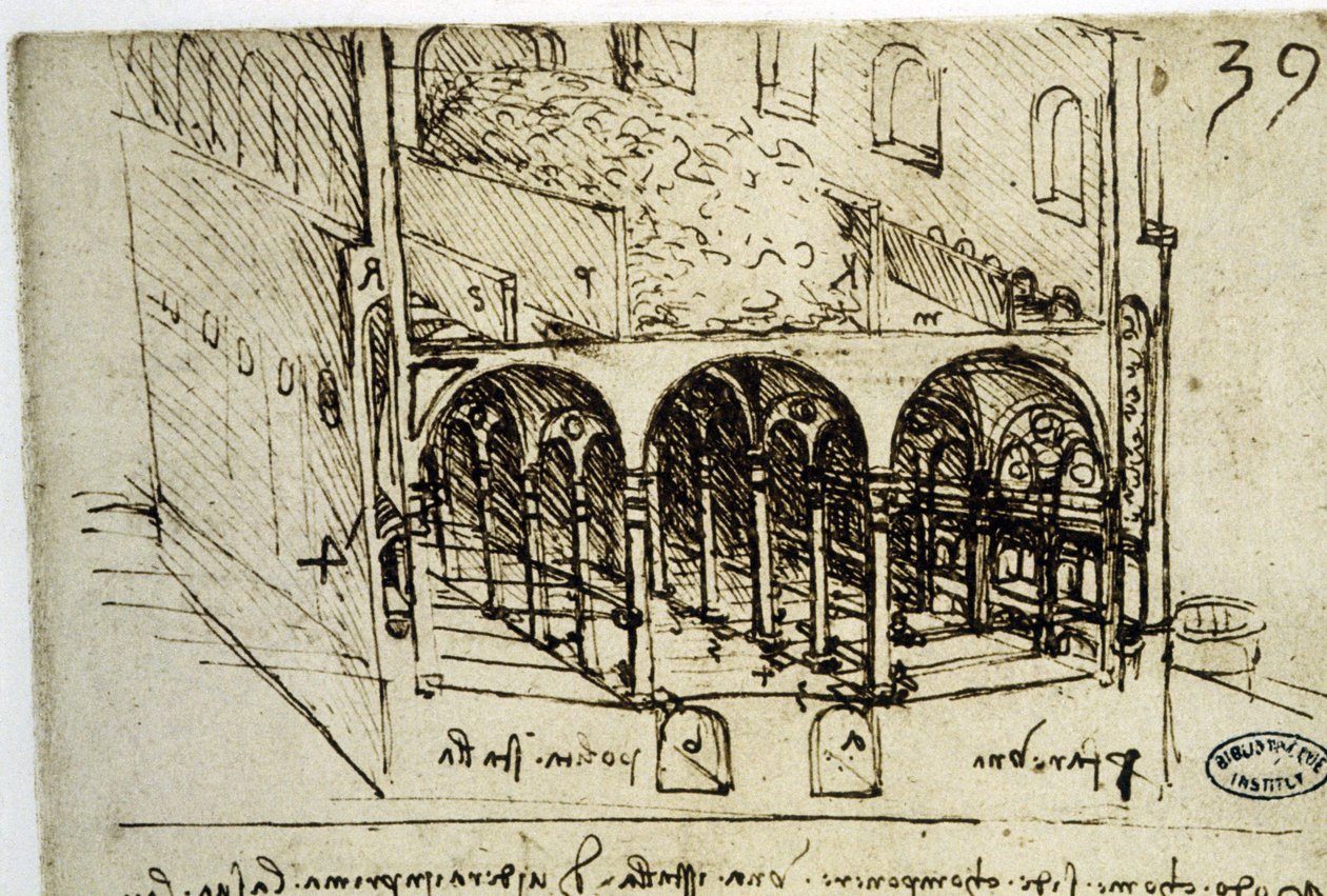 Stadtplanung: architektonischer Plan (39) von Leonardo da Vinci - Bibliothek des Institut de France von Leonardo da Vinci