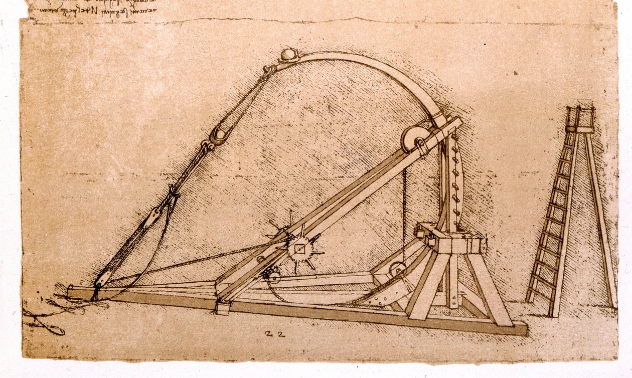 Kriegsmaschine: Katapultstudie von Leonardo da Vinci (1452-1519) von Leonardo da Vinci