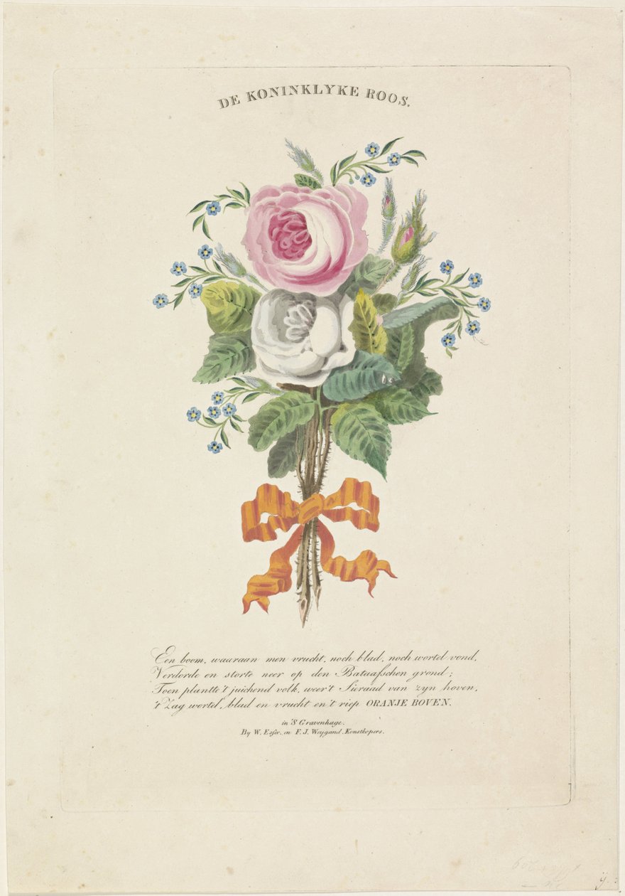 Rosen mit Silhouettenporträts von Willem I Frederik, König der Niederlande, Wilhelmina von Preußen, ihren Kindern, seinen Eltern und seiner Schwester von Leonardus Schweickhardt